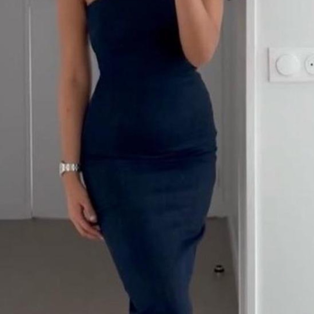 Zara Denim Blue Strapless Dress